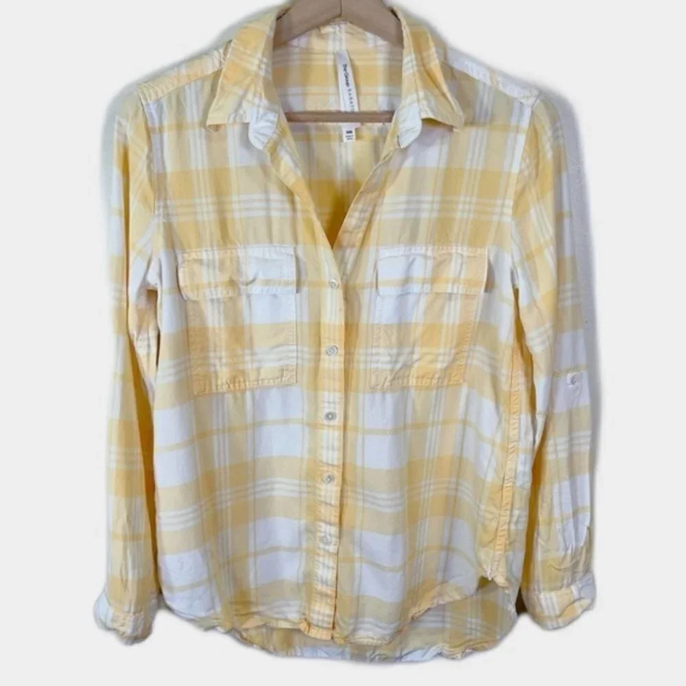Aritzia The Group Babaton Relaxed Utility Button Up Yellow Plaid Shirt